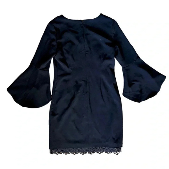 RALPH LAUREN Black Knee Length Sheath Dress Bell Sleeve V-neck Lace Hem Formal 4 - Picture 4 of 10